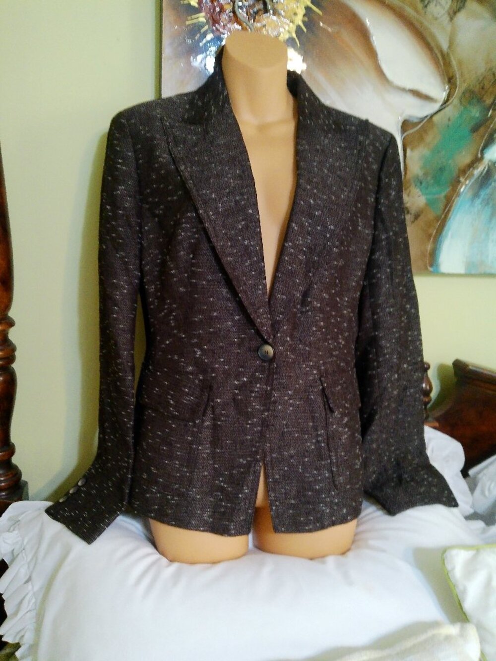 KASPER BLAZER SIZE 12 BROWN TWEED GOOD CONDITION